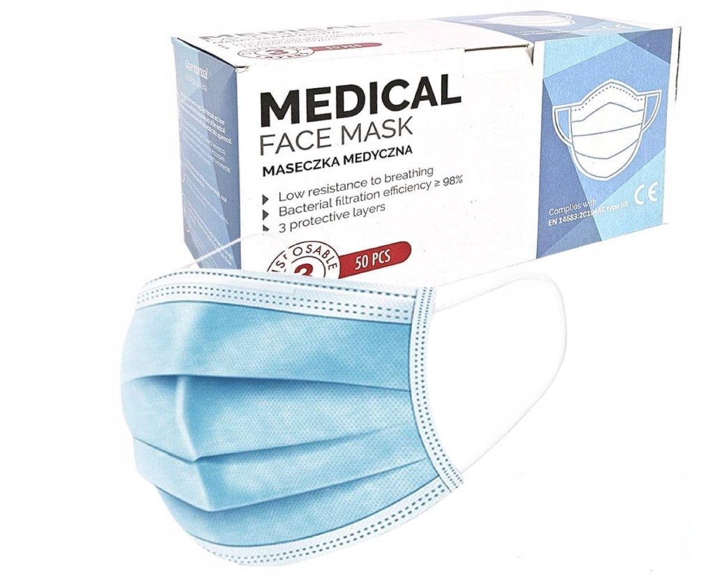 Mască chirurgicală albastră tip IIR 50pcs medicală, triplu stratificată, pe bandă elastică