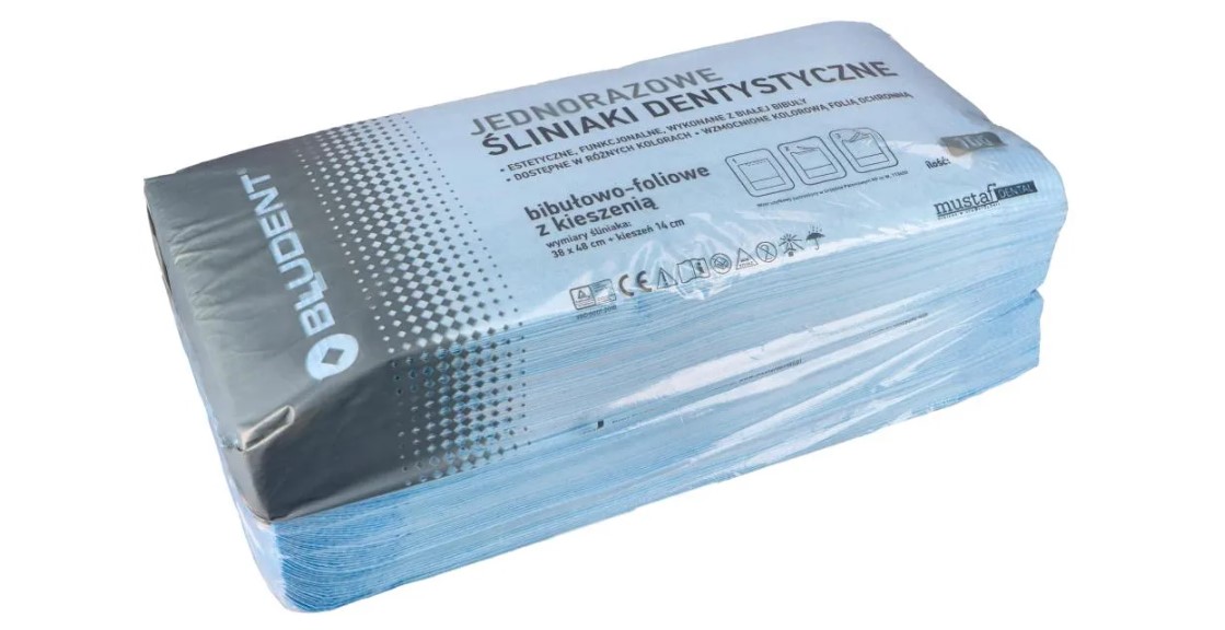 Bavetă dentară cu buzunar 100pcs albastru Mustaf Dental - Imagine 2