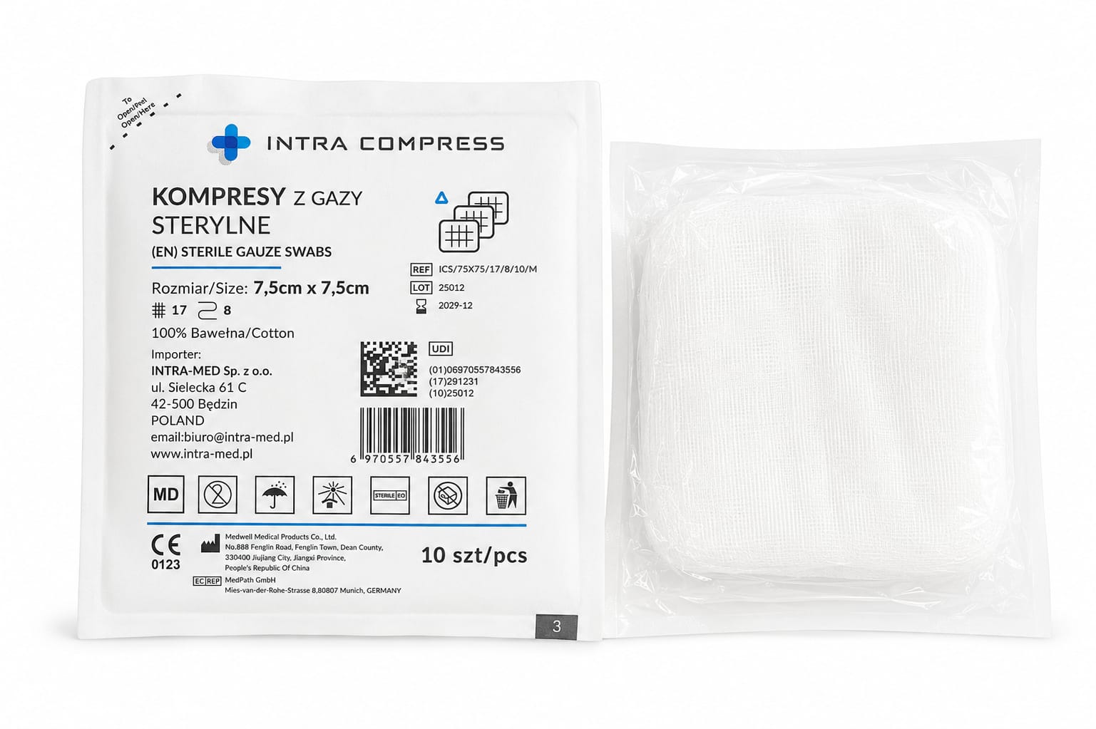 Compresă sterilă cu gaz 7,5*7,5 cm 3 bucăți blister 17N 8W (Kopia)